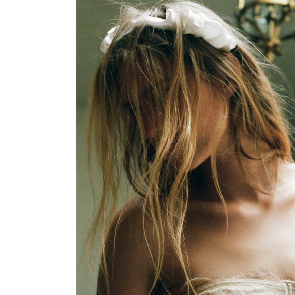 ZARA 100% MULBERRY SILK WHITE GATHERED BRIDAL HEADBAND main image 9
